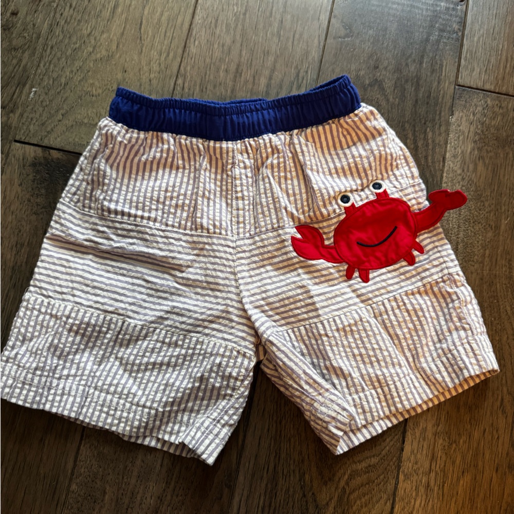 Striped Shorts with Red Crab Design